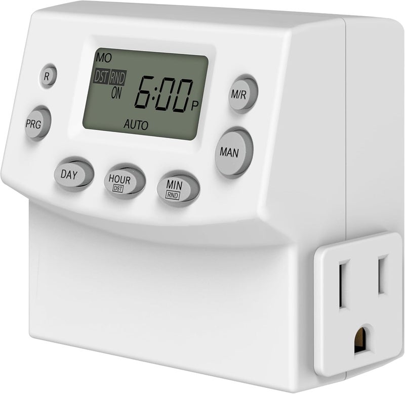 TG Heavy Duty Programmable Plug-in Digital Timer for Electrical Outlets, 7-Day Schedule, Random Mode, 120V 15A 1200W - Image 1